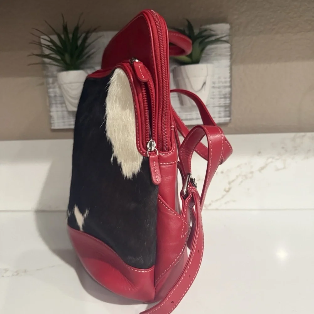 ili New York Red Leather Calf Hair Backpack - Picture 3 of 8
